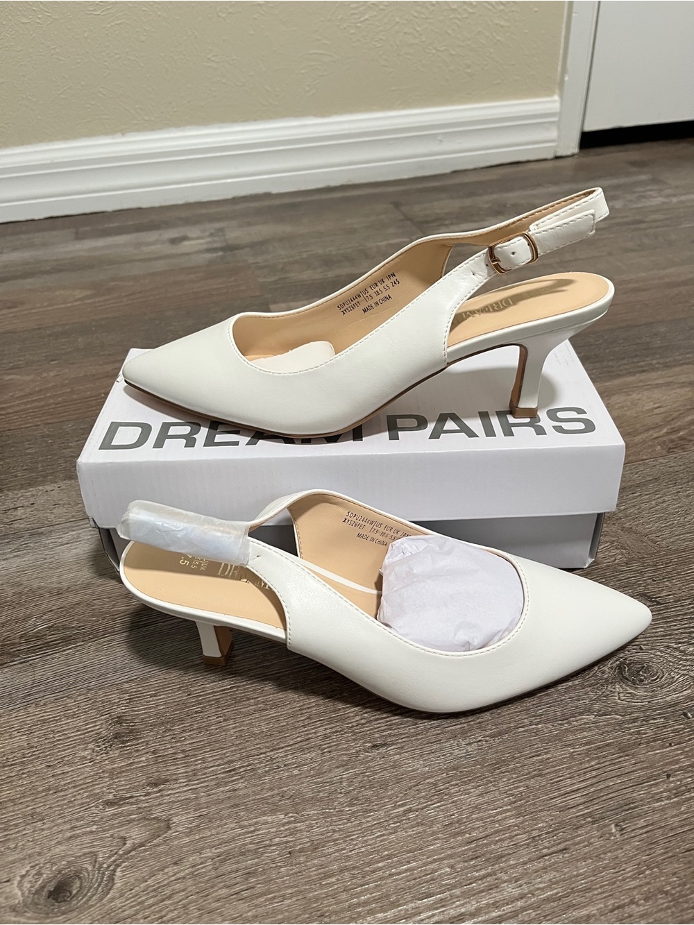 Dream Pairs White Pointed Slingback Kitten Heels